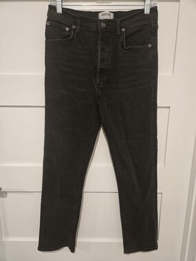 Agolde Black Riley Slim Straight Button Up Jeans